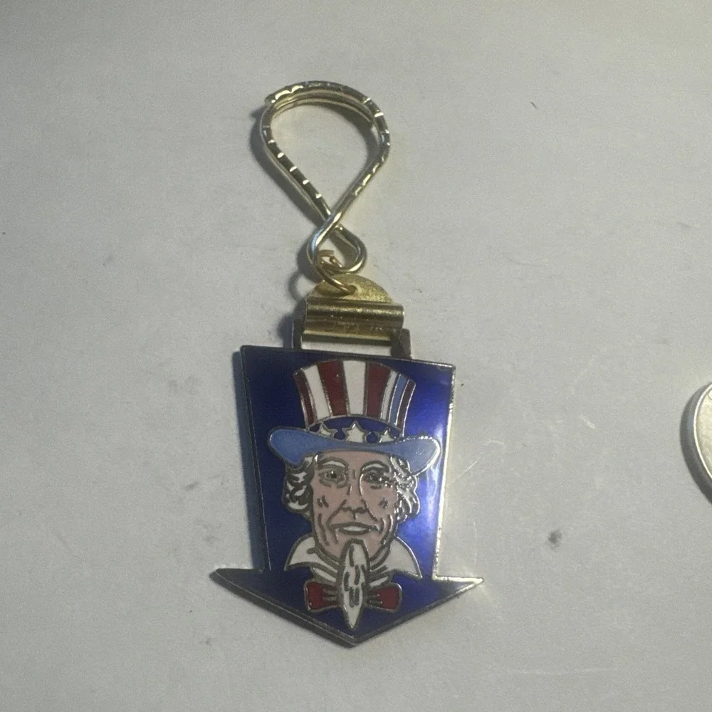 Vintage Uncle Sam America Usa Watch FOB Key Chain Antique Charm Pendant W‎ Clasp